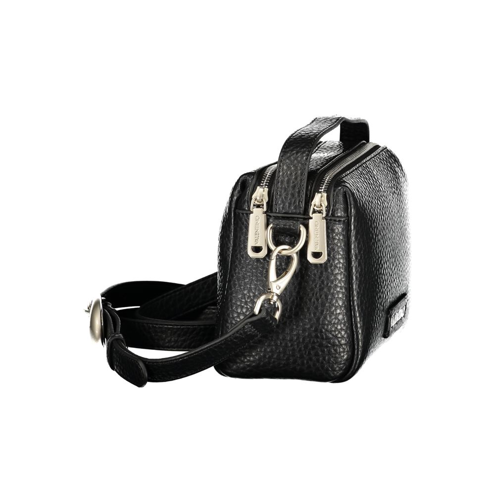 Handbag by Mario Valentino for women in polyurethane black features a signature silhouette, showcasing a secure zipper and signature built-in-compartments & internal-pockets with versatile shoulder-strap, handle & adjustable-strap for a sophisticated look.