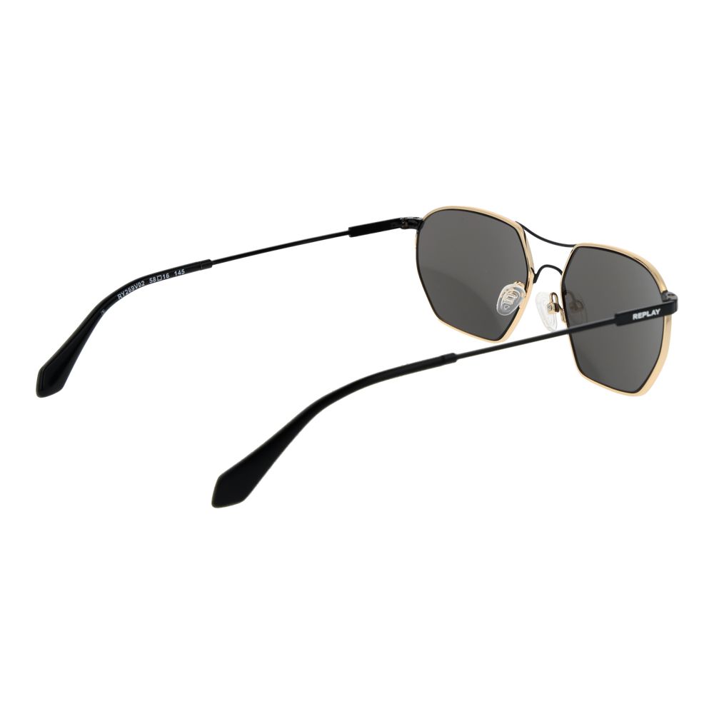 Sunglasses by Replay for men in metal and gold presents a sumptuous silhouette, featuring gold coloured frame and aviator full-rim frame design with non-polarized category-3-dark-tint lens for a sumptuous look.