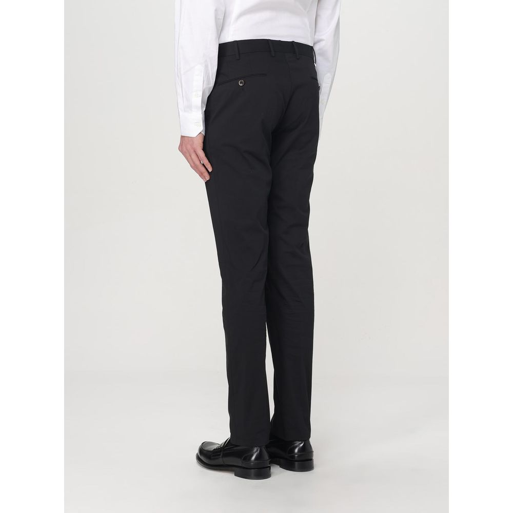Trousers by PT Torino for men in cotton black features an sartorial silhouette, showcasing a precise and long with a sartorial for a refined look.