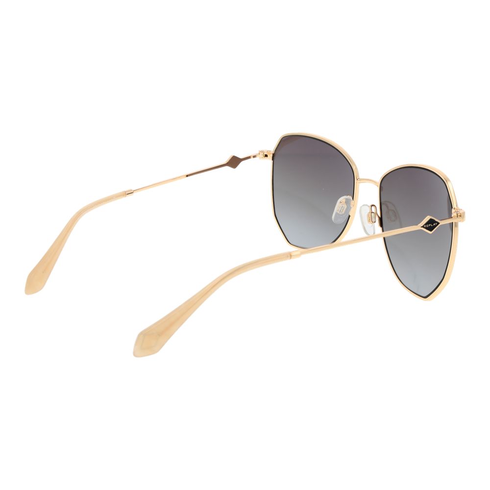 Sunglasses by Replay for women in metal and gold featuring an opulent butterfly full-rim frame design with a sophisticated gold coloured frame finish and high-performance gradient category-2-medium-tint lens.