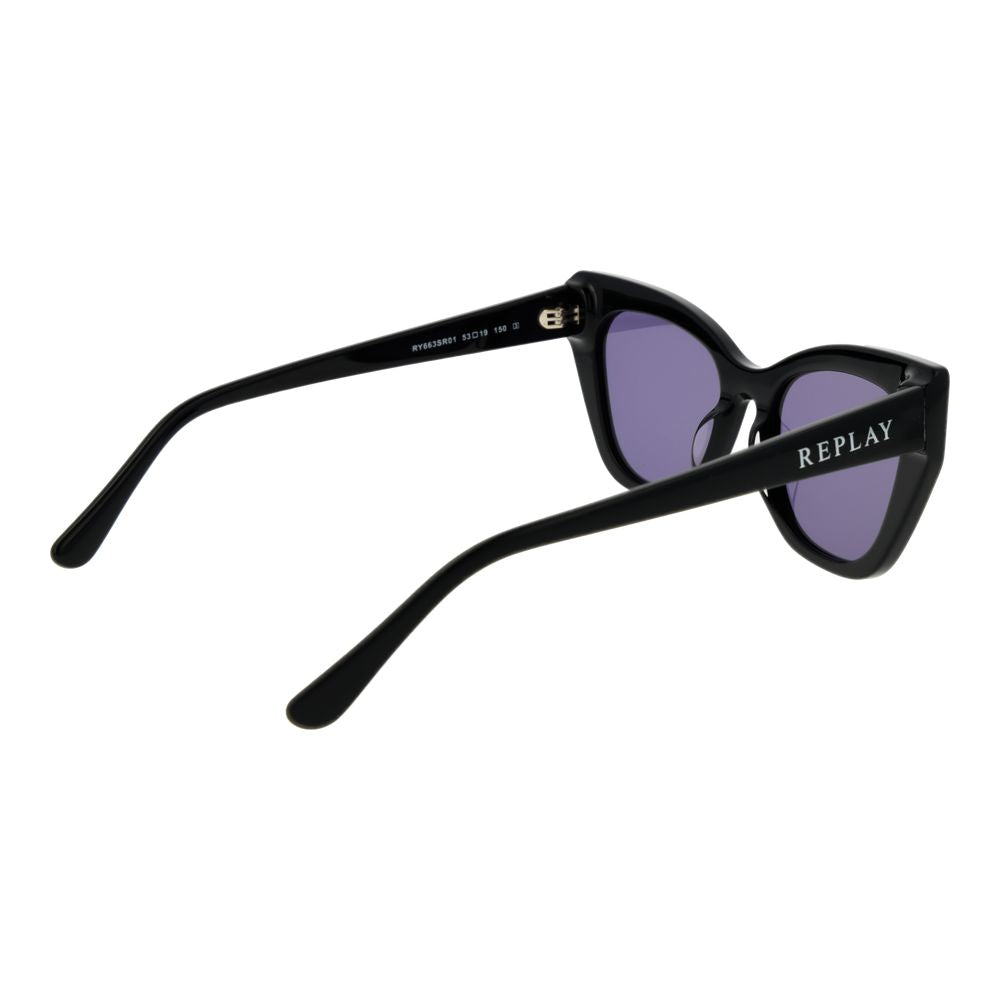 Sunglasses by Replay for women in plastic and black featuring an opulent full-rim cat-eye frame design with a sophisticated black coloured frame finish and high-performance non-polarized category-3-dark-tint lens.