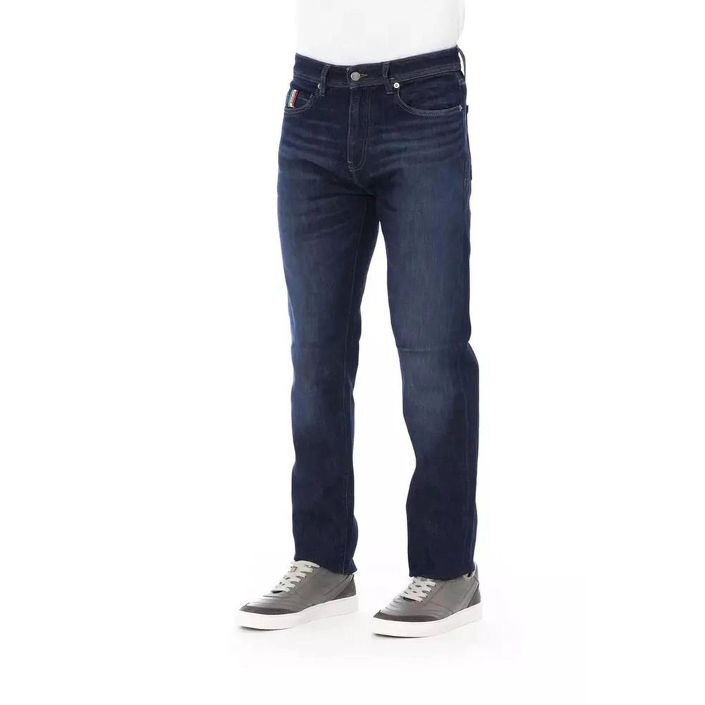 Jeans by Baldinini Trend for men in stretch polyester cotton denim blue features an refined tailoring silhouette, showcasing a premium regular-fit with a and long cut for a refined tailoring look.