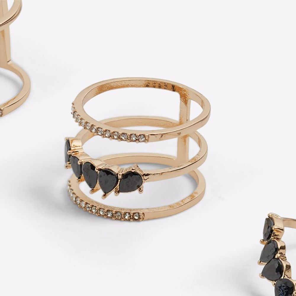 ALDO Women's Gold Stainless Steel & Cubic Zirconia Ring - Black Gold Multicolor