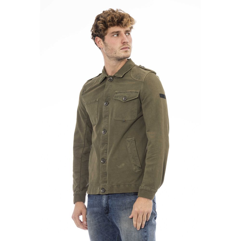 Overcoat by Distretto12 for men in cotton & silk bicolour & green features an satoral silhouette, showcasing a sophisticated and satoral pockets for a premium, timeless look.