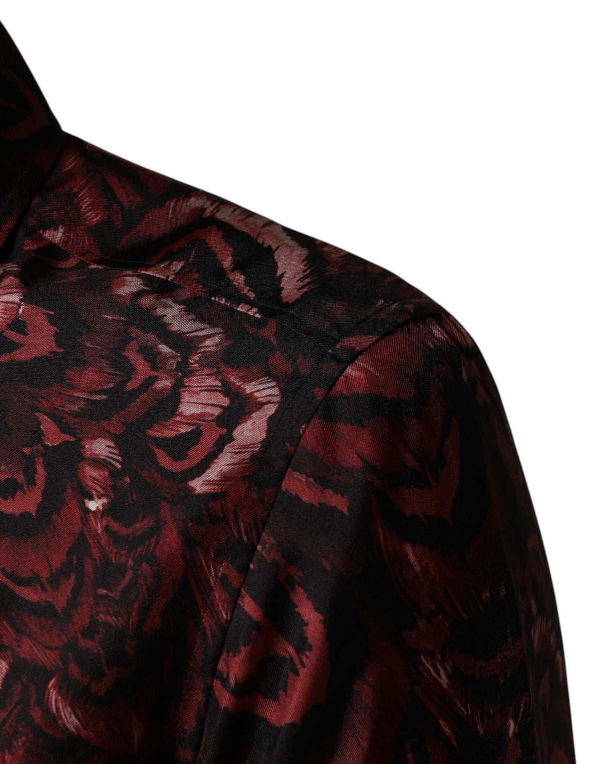 Dolce & Gabbana Crisp Men's Slim Long-Sleeve Silk Dress Shirt - Bordeaux Patterned