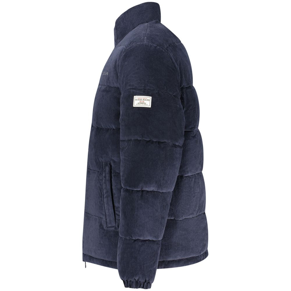 Windbreaker Jacket by Guess Jeans for men in polyester blue presents a resilient silhouette, artfully detailed with a sophisticated and functional pockets & windproof for a resilient finish.