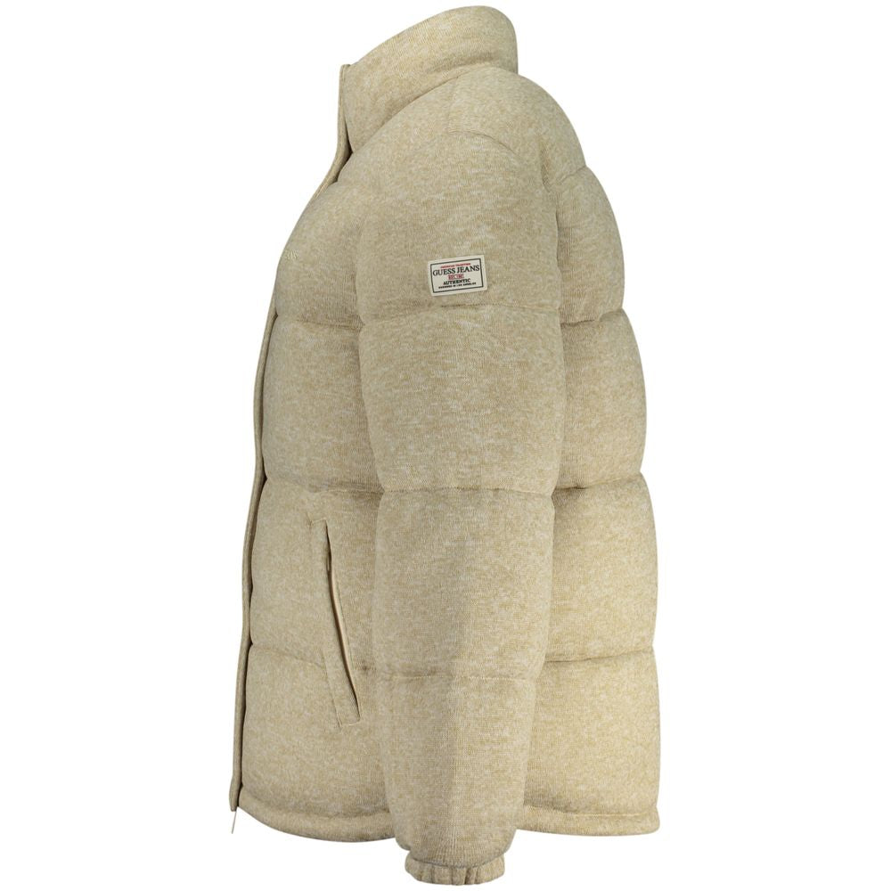 Overcoat by Guess Jeans for women in polyester beige & print features an voluminous silhouette, showcasing distinct pockets and a voluminous for a truly voluminous aesthetic.