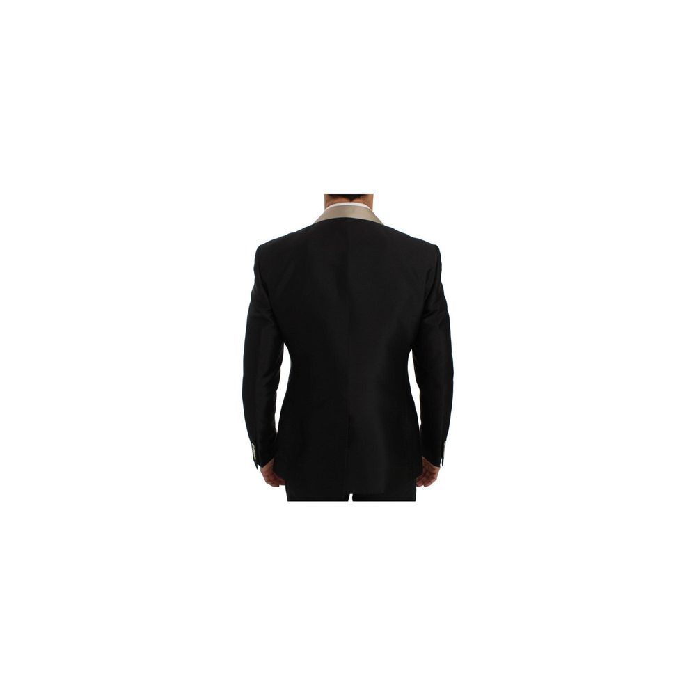 Pant Suit by Dolce & Gabbana for men in silk & rayon beige & black presents a sublime silhouette, showcasing a sophisticated and a sublime slim that exemplifies modern elegance.