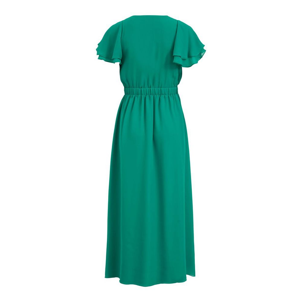 Dress by Vila Clothes for women in polyester bicolour, green & patterned showcases a striking silhouette, elegantly detailed with a , refined , and a striking short long for a striking finish.