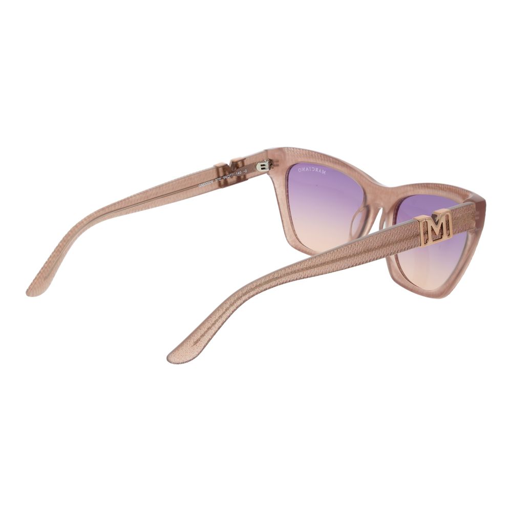 Sunglasses by Marciano by Guess for women in acetate beige features an lustrous full-rim cat-eye frame design with beige coloured frame detailing and gradient category-2-medium-tint lens for a lustrous aesthetic.