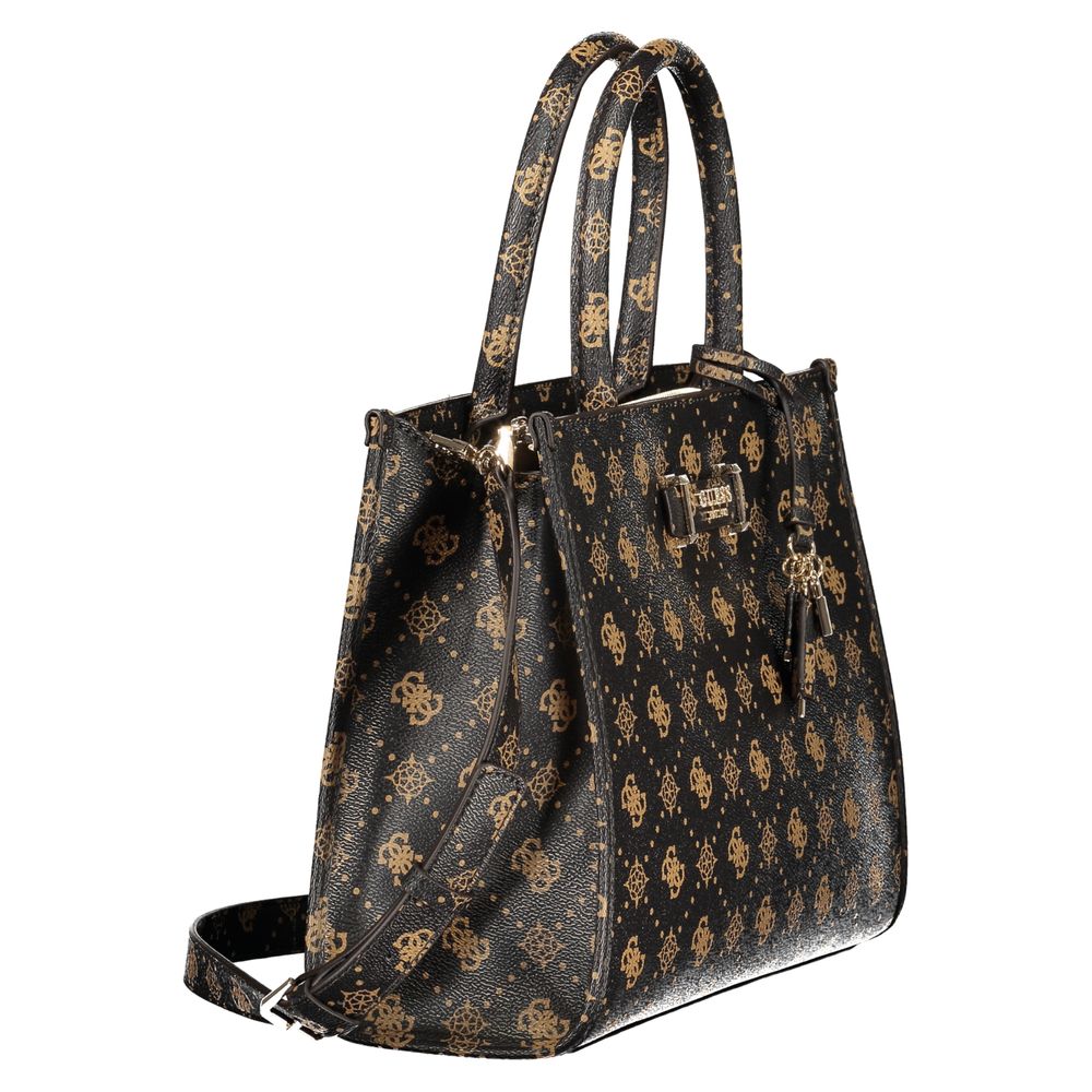 Handbag by Guess Jeans for women in polyurethane brown features a ornamental silhouette, showcasing a secure zipper, ample built-in-compartments, external-pockets & internal-pockets, and ornamental shoulder-strap, adjustable-strap & handle for a sophisticated look.