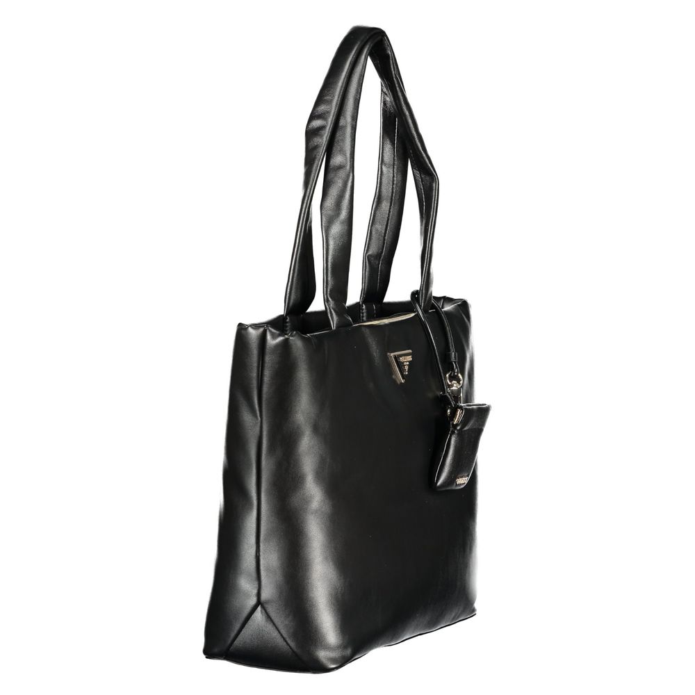 This Handbag by Guess Jeans for women in polyurethane and black, signature-print & print presents a sculptural silhouette featuring a secure zipper, ample built-in-compartments, removable-pouch, external-pockets, internal-pockets & coin-purse, and versatile handle for a sculptural finish.