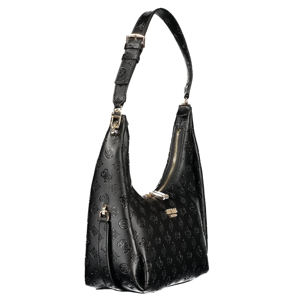 Handbag by Guess Jeans for women in polyurethane black features a signature silhouette, showcasing a secure zipper and signature external-pockets & internal-pockets with versatile handle for a sophisticated look.