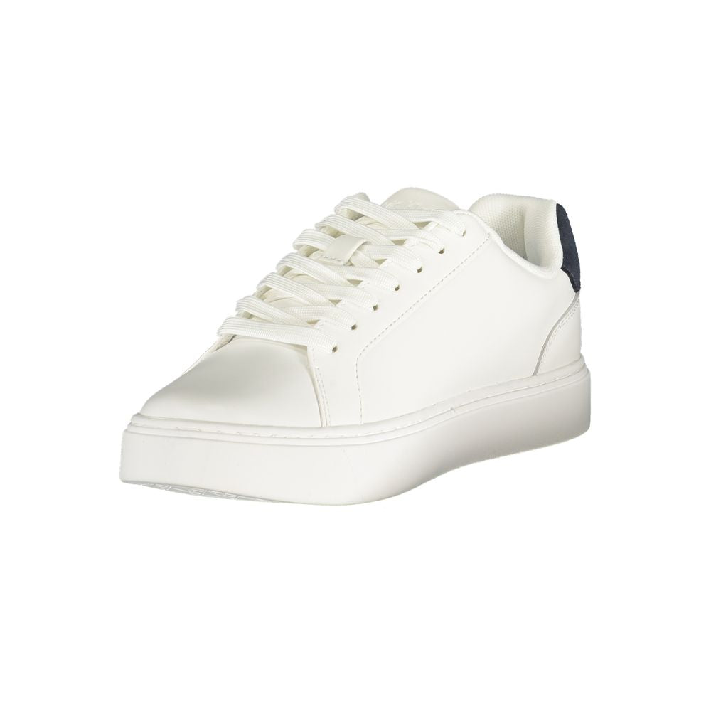 Athletic Sneakers by Calvin Klein for men in polyester polyurethane leather blue & white features an architectural silhouette, showcasing the premium athletic style of the Punch Men's Athletic Polyester Polyurethane Leather Sneakers with an architectural finish.