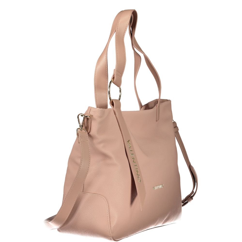 Tote Handbag by Mario Valentino for women in polyurethane beige, pink & signature presents a ornamental silhouette, showcasing a secure zipper, ample internal-pockets, and versatile adjustable-strap & handle for a ornamental finish.