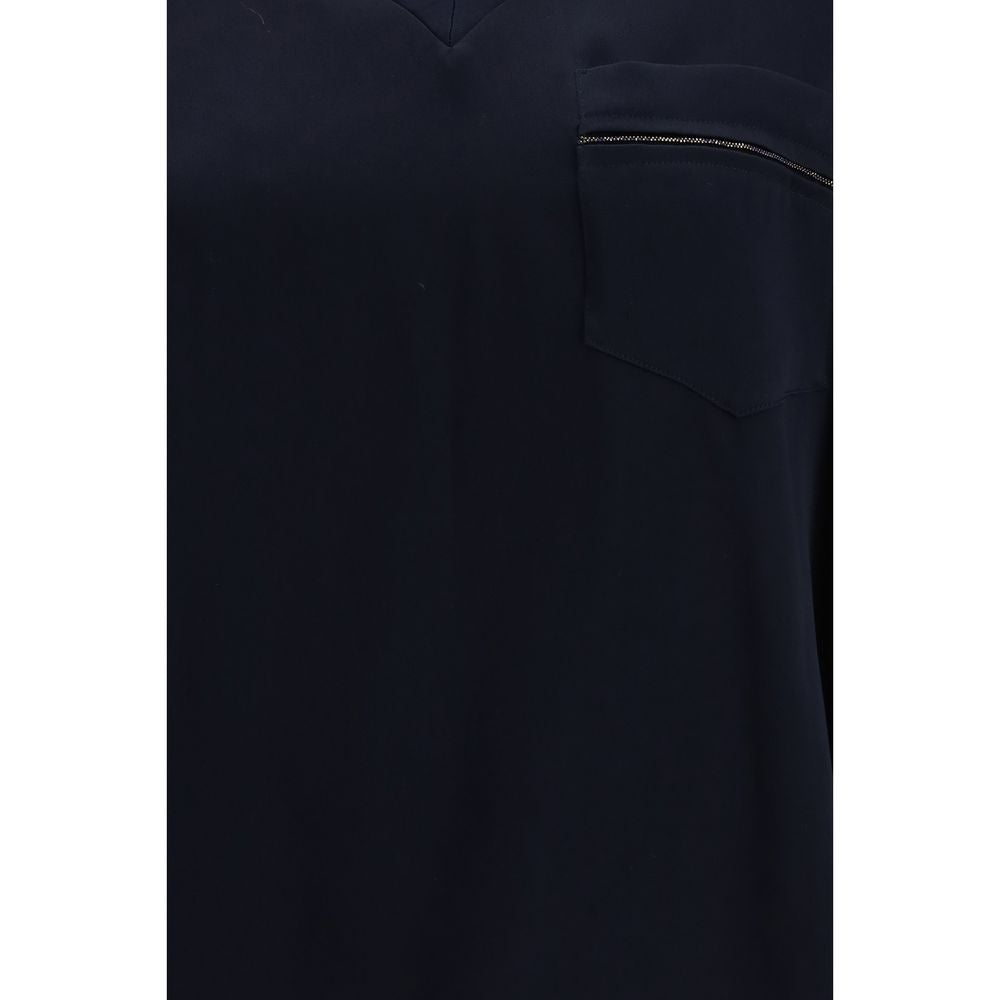 T-Shirt by Fabiana Filippi for women in acetate & viscose blue & signature showcases a chic silhouette, artfully detailed with a chic and for a chic finish.
