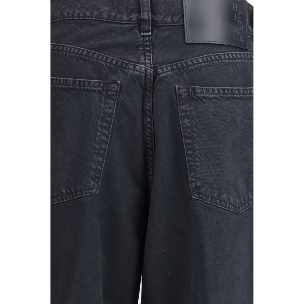 Jeans by Haikure for women in linen cotton denim twill black & white presents a tailored silhouette, showcasing a tailored straight-leg, relaxed-fit, regular-fit & oversized and long cut with a refined for a truly tailored aesthetic.