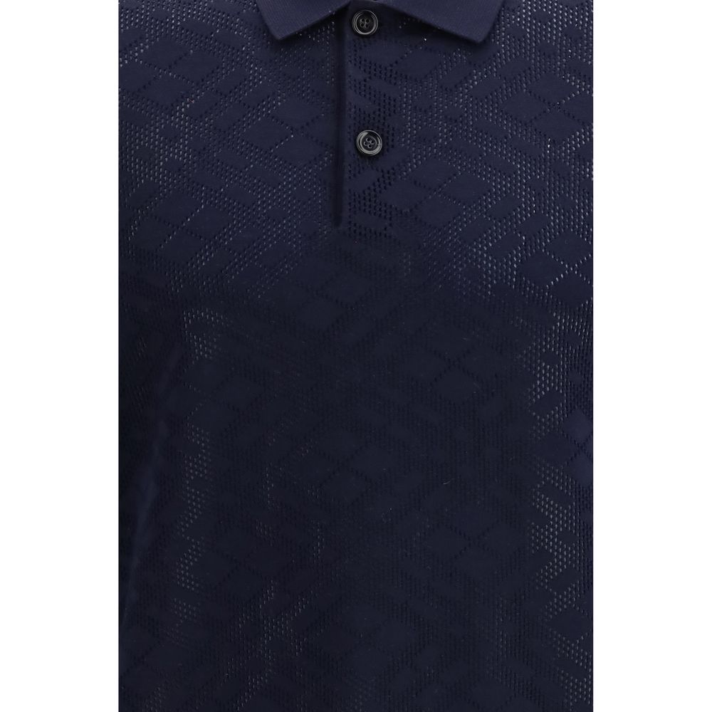 Burberry Men's Regular Fit Wool Polo Shirt - Blue Patterned