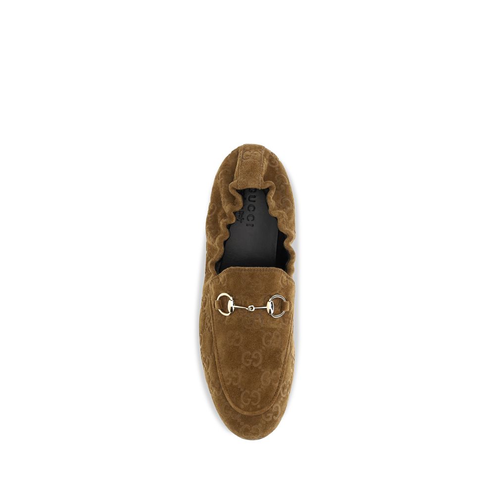 Gucci Gg Horsebit Women's Bos Taurus Calf Suede Leather Flat Loafer Slip-On Shoes - Brown Signature