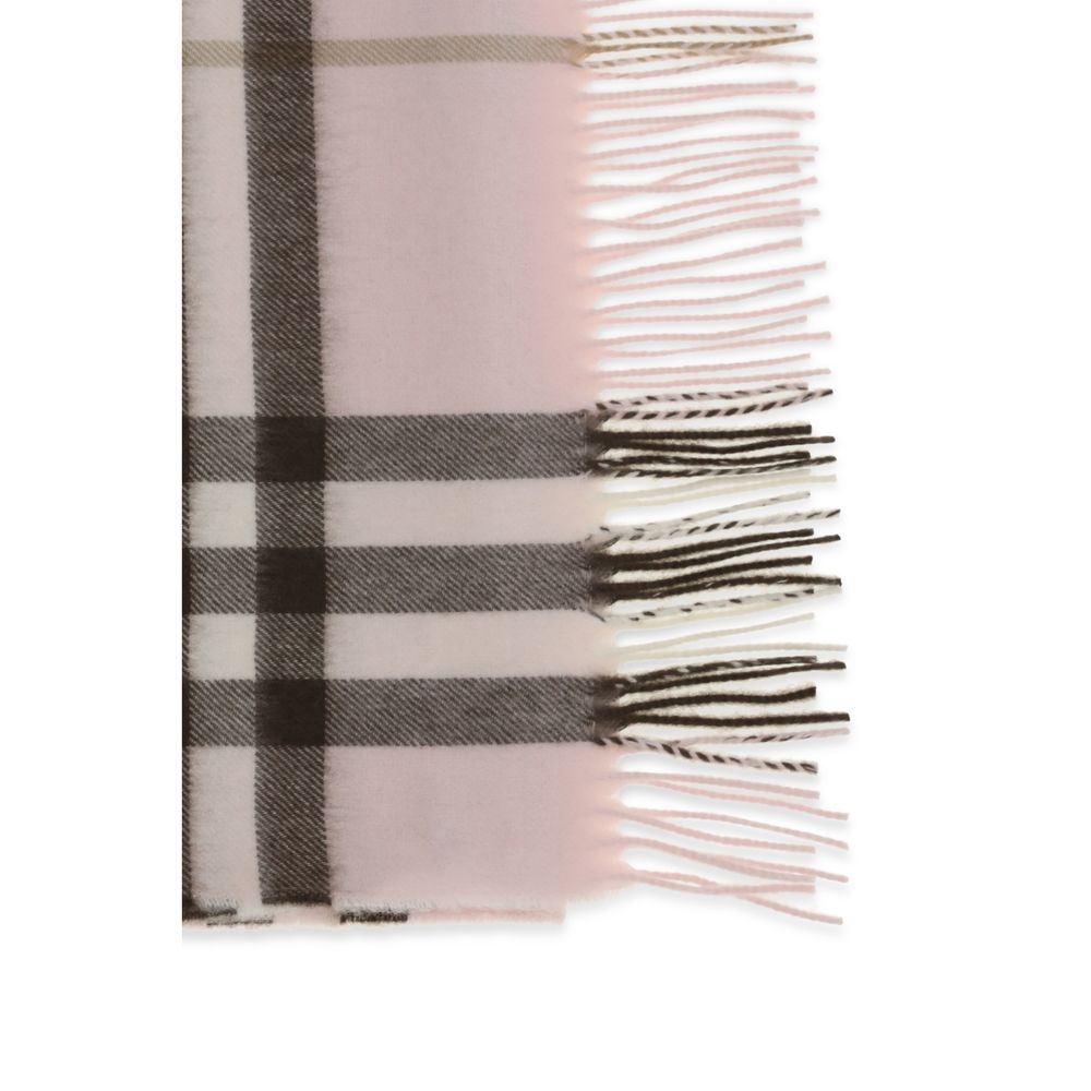 Scarf by Burberry for women in cashmere & capra leather multicolor showcases a warm silhouette from the Cashmere & Capra Leather Shawl Fringes Scarf collection, offering a warm drape that exudes sophisticated luxury.