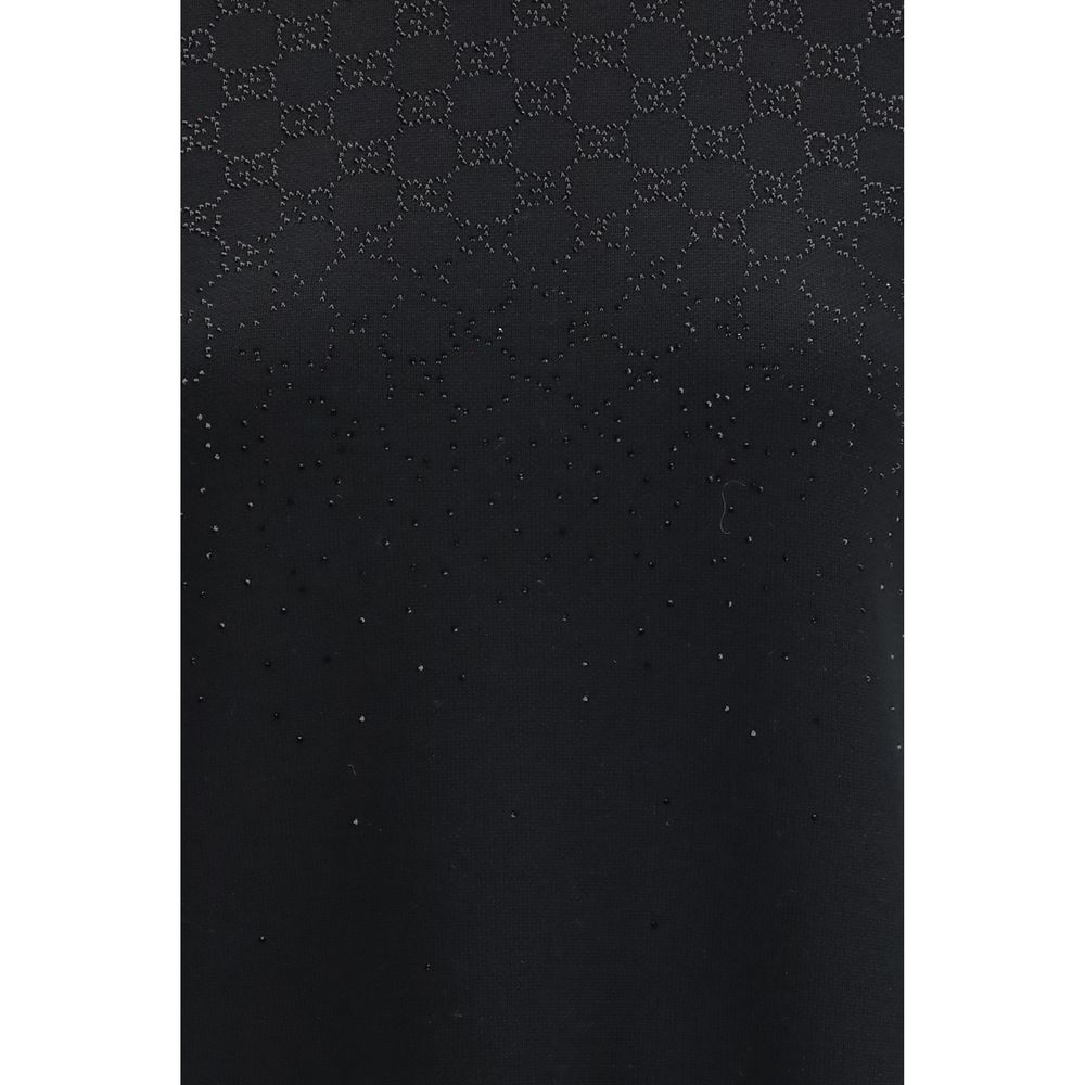 Gucci Gg Women's Short-Sleeve Crew Neck Viscose Wool & Crystal Short Mini Dress - Black