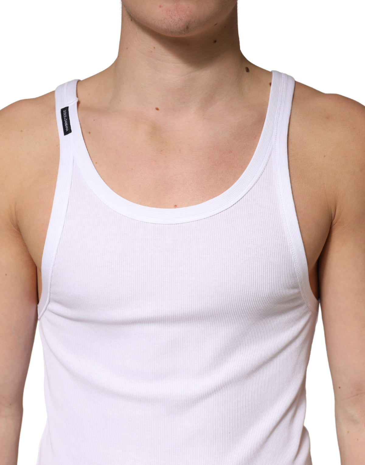 Dolce & Gabbana Men's Regular Fit Round Neck Cotton Tank Top - White