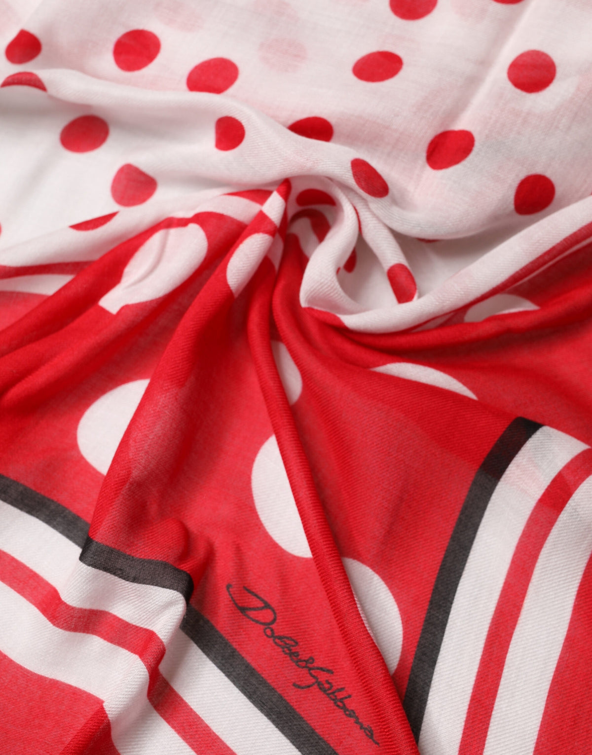 Dolce & Gabbana Cashmere & Modal Square Stole Wrap Scarf - Red White Print