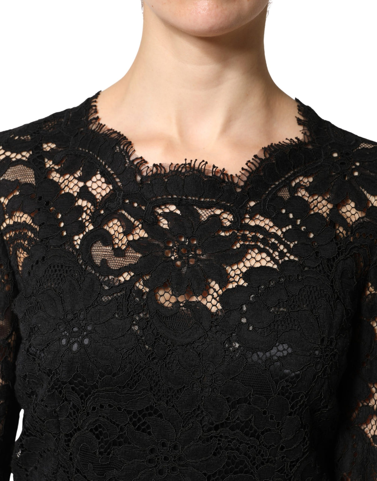 Dolce & Gabbana Women's Mermaid Long-Sleeve Cotton Silk Viscose & Lace Maxi Long Dress - Black