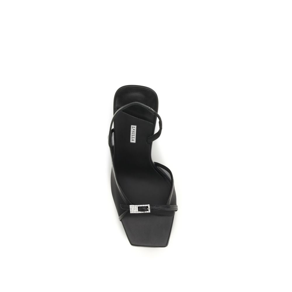 Stiletto Sandals by LE SILLA for women in bos taurus calf leather black features an exquisite silhouette, showcasing the exquisite Vittoria Women's Bos Taurus Calf Leather Stiletto Sandals with a stiletto and square toe style.