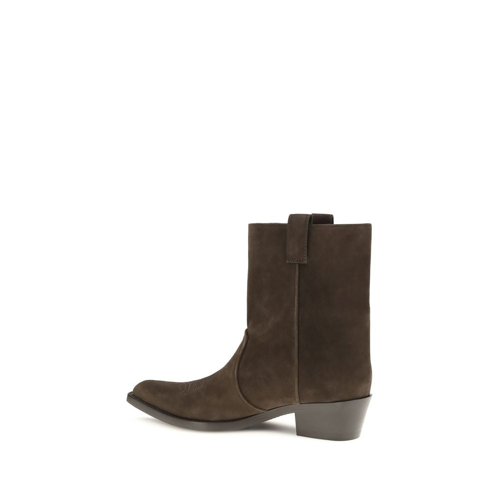 Khaite Women's Bos Taurus Calf Suede Leather Ankle Cowboy Boots - Brown