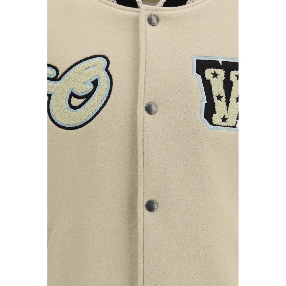 Bomber Jacket by Off-White for men in wool polyester polyamide leather beige & white features a city-ready silhouette, detailed with and a city-ready .