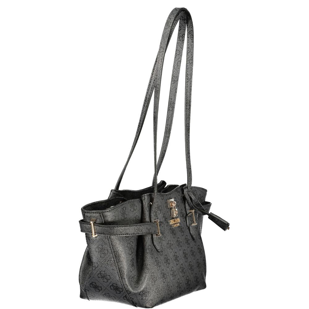 Tote Handbag by Guess Jeans for women in polyurethane black presents a ornamental silhouette, showcasing a secure snap & zipper, ample external-pockets & internal-pockets, and versatile handle for a ornamental finish.