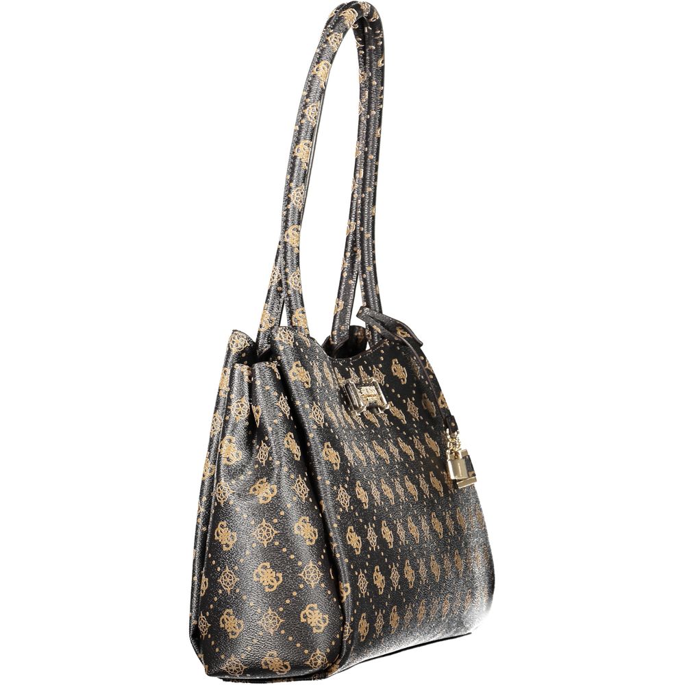 Handbag by Guess Jeans for women in polyurethane brown, patterned & print features a ornamental silhouette, showcasing a secure snap & zipper, ample external-pockets, and ornamental handle for a sophisticated look.