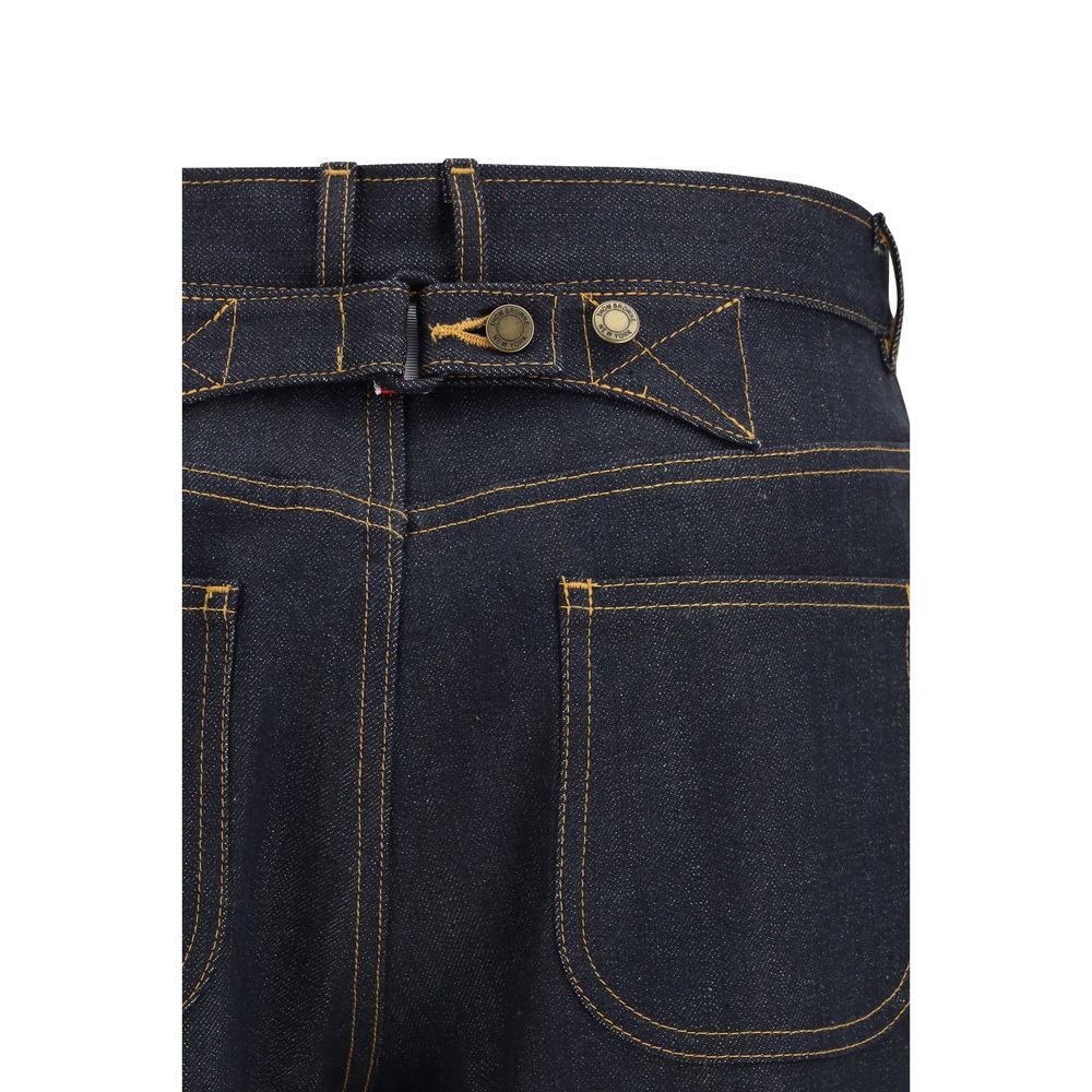 Jeans by Thom Browne for women in denim cotton blue features an refined tailoring silhouette, showcasing a premium straight-leg & regular-fit with a high rise and long cut for a refined tailoring look.