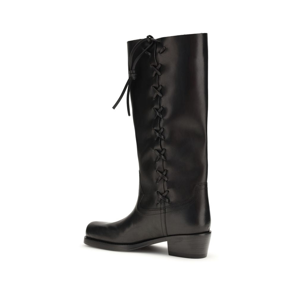 Lace-Up Boots by Paris Texas for women in bos taurus calfskin leather black features an avant-garde Roxanne Women's Bos Taurus Calfskin Leather Lace-Up Boots silhouette, defined by a sophisticated and a avant-garde square toe style.