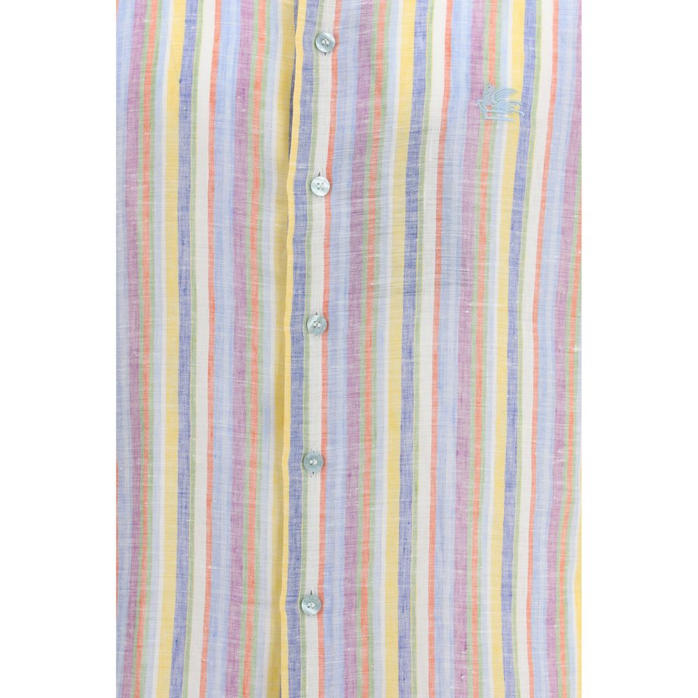 Shirt by Etro for men in linen multicolor, pearl, patterned, signature & striped showcases a sleek silhouette, elegantly detailed with a sleek and for a sleek finish.