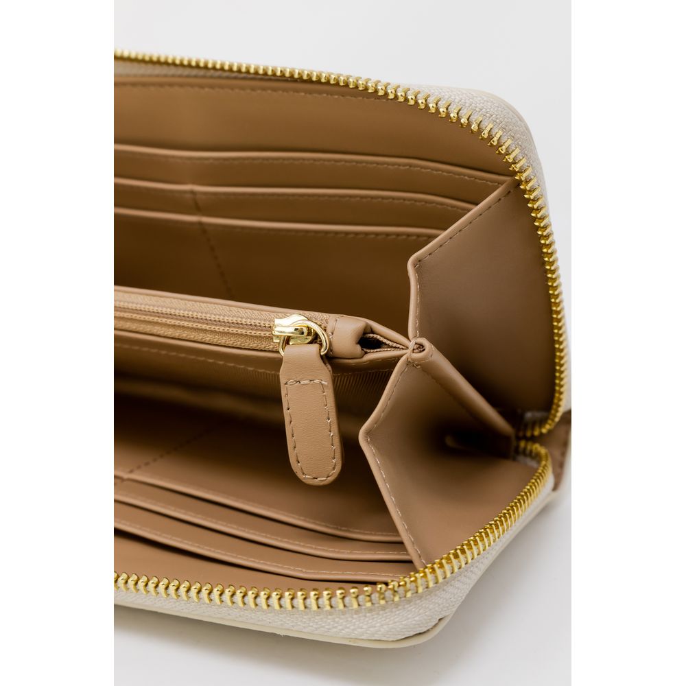 Wallet by Love Moschino for women in polyethylene & polyurethane beige, gold & signature presents a architectural silhouette from the Polyethylene & Polyurethane Wallet collection, showcasing architectural compact-design for a architectural finish.
