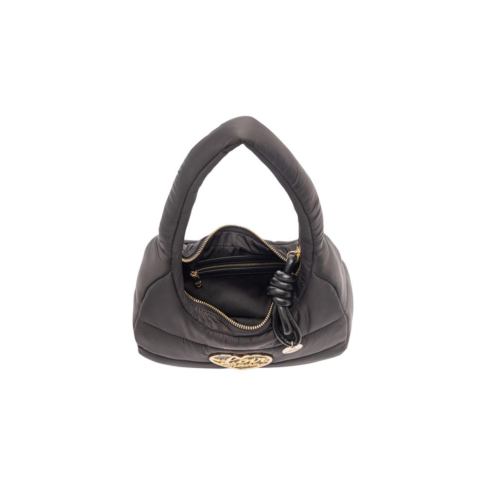 Love Moschino Heart Nylon Polyurethane & Metal Medium Handbag - Black Gold Signature