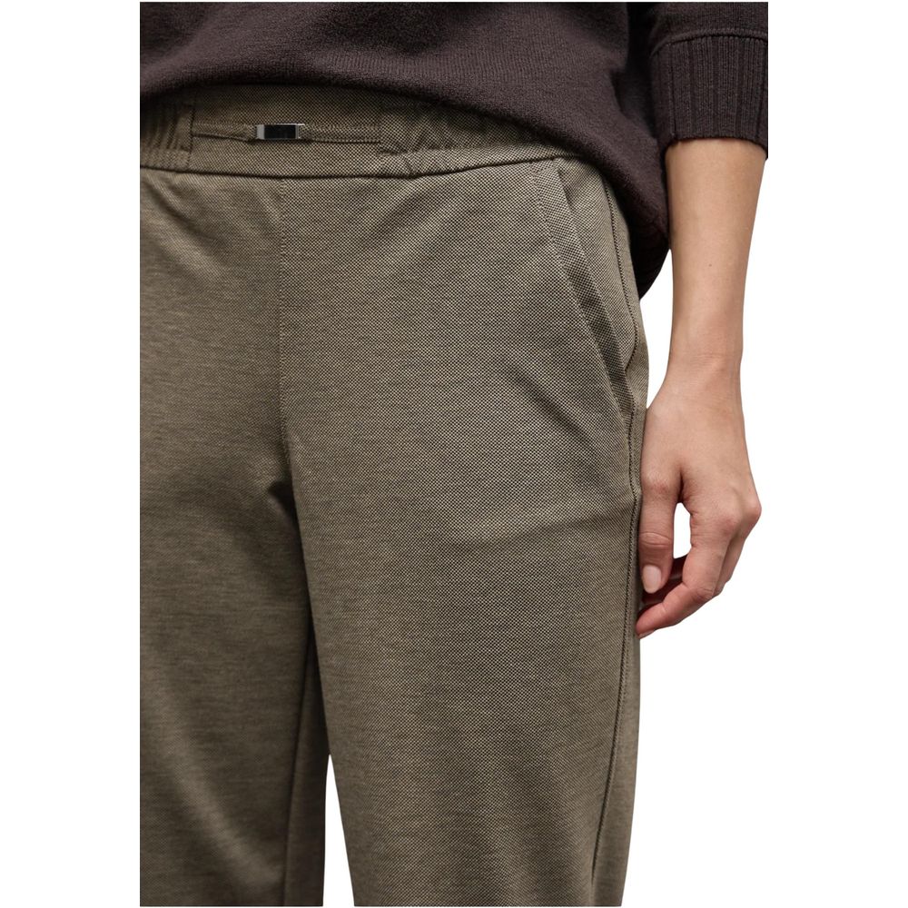 Trousers by Street One for women in stretch viscose brown features a artisanal silhouette, showcasing a sophisticated regular-fit with a long and for a artisanal finish.