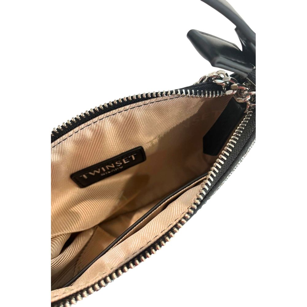 Shoulder Clutch Handbag by Twinset for women in polyurethane black, yellow & signature features a sculptural silhouette with a secure zipper, organized built-in-compartments, and versatile shoulder-strap for a sculptural finish.