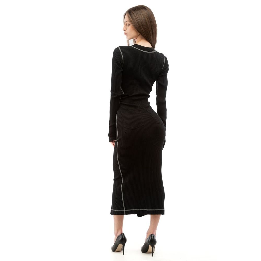 Moschino Women's Long-Sleeve Stretch Cotton Long Dress - Black Multicolor