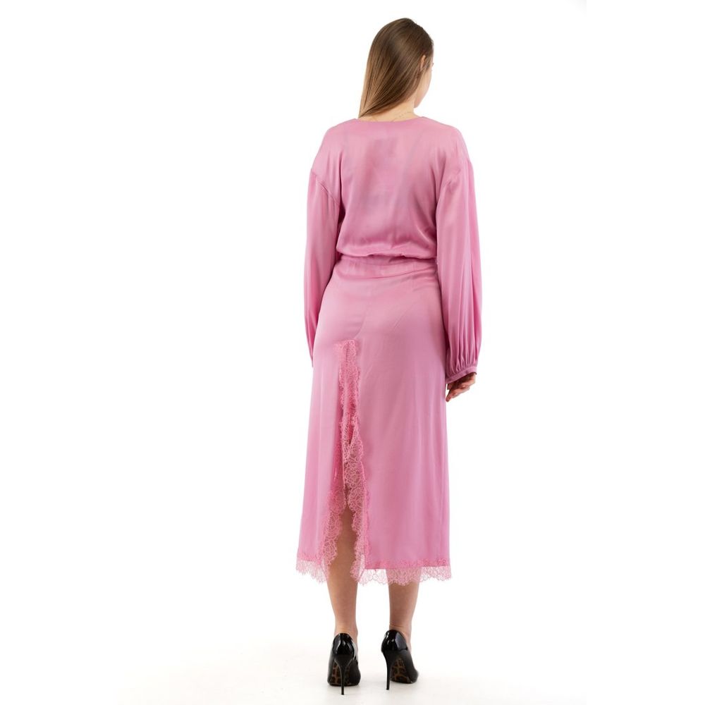 Moschino Women's Long-Sleeve Silk Marabou Acrylic Long Dress - Multicolor Pink Patterned