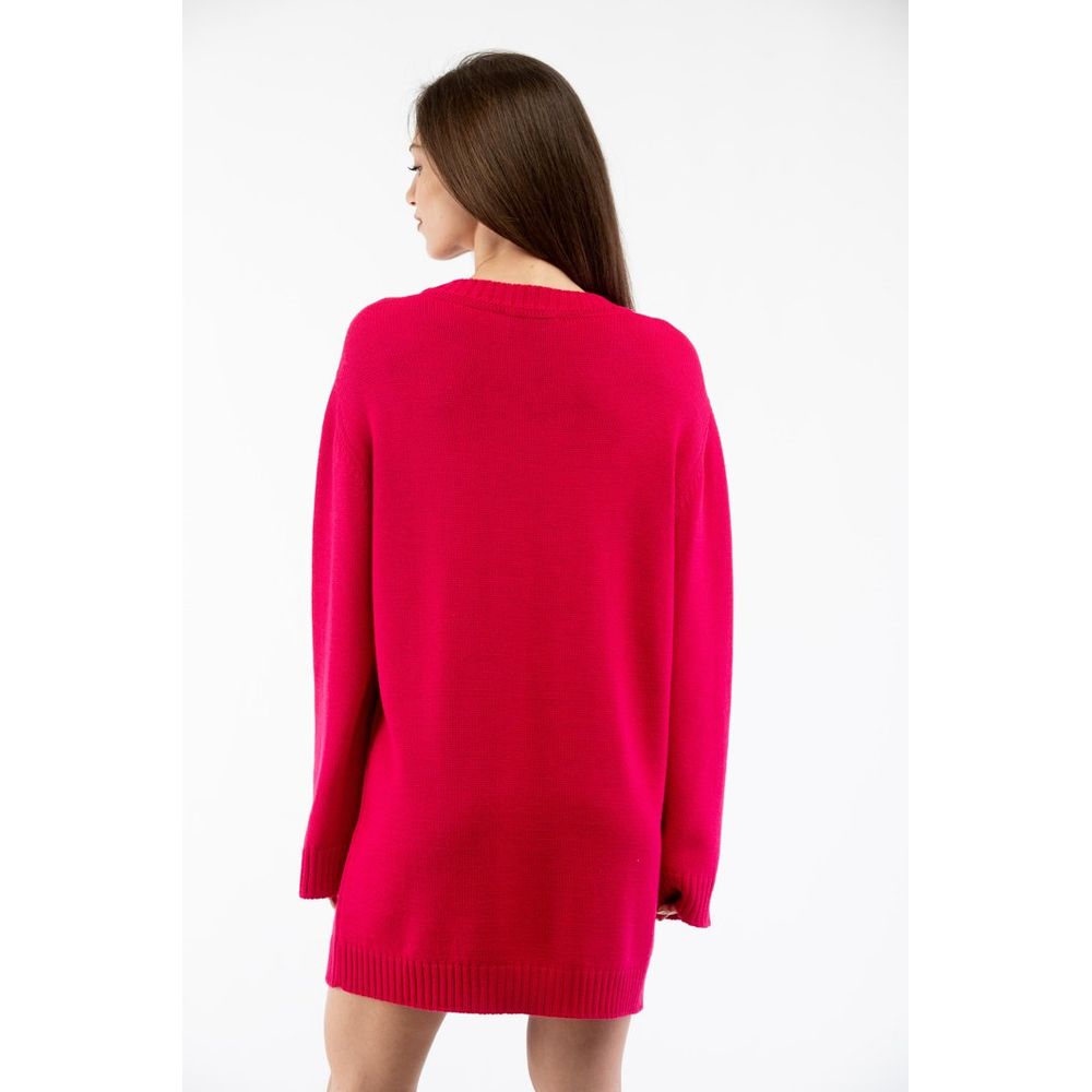 Moschino Women's Sweater Long-Sleeve Wool Acrylic Short Dress - Fuchsia