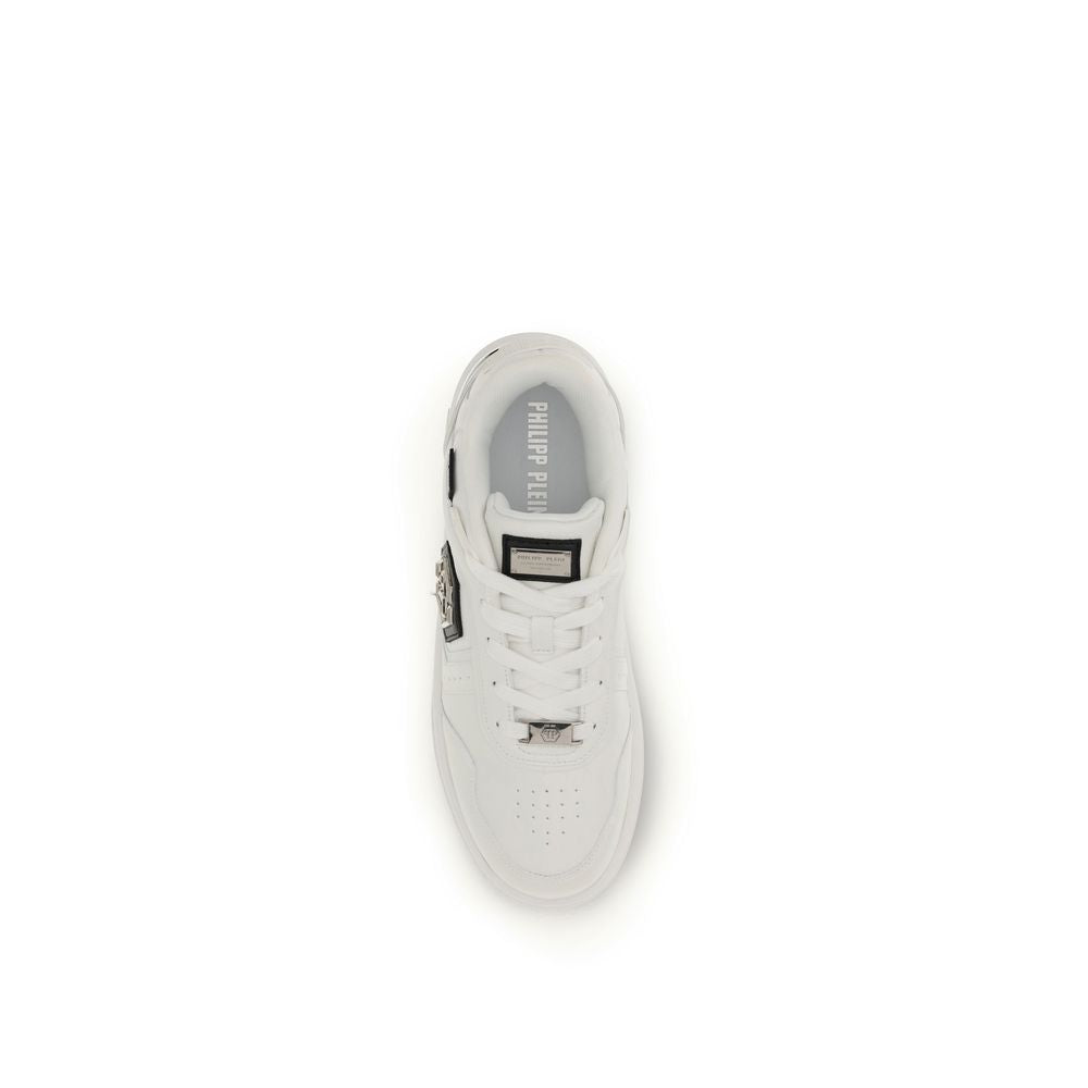 Athletic Sneakers by Philipp Plein for men in bos taurus calf leather & canvas white features an timeless silhouette from the Men's Athletic Bos Taurus Calf Leather & Canvas Sneakers collection, showcasing a timeless athletic style for a timeless look.