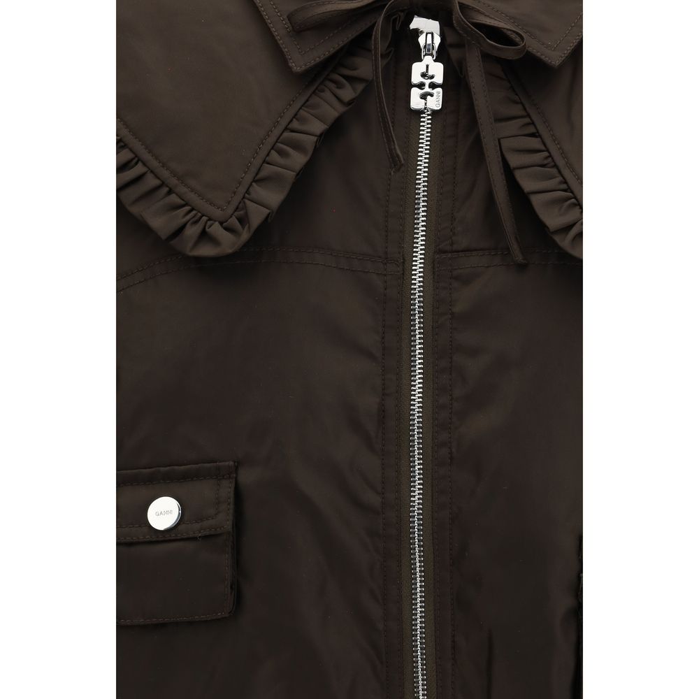 Bomber Jacket by Ganni for women in polyamide polyurethane & nylon bicolour presents a effortlessly chic silhouette, showcasing a sophisticated and premium pockets for a truly effortlessly chic finish.