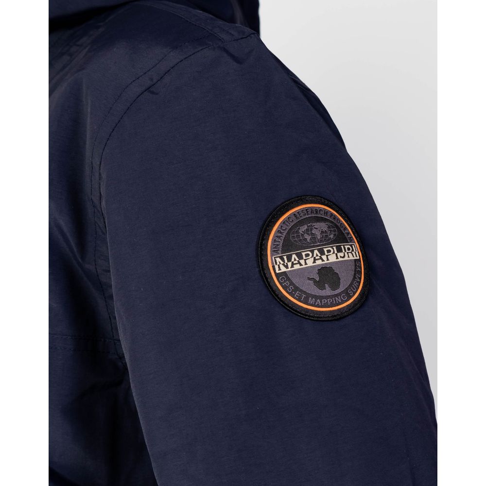 Napapijri Men's Lightweight Polyester Hooded Windbreaker Jacket - Blue