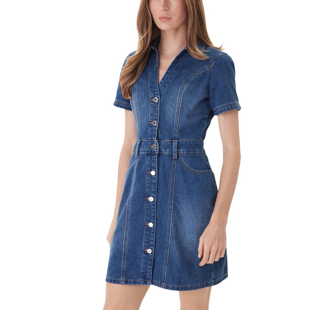 Morgan De Toi Women's Short-Sleeve Cotton Polyester Midi Short Dress - Blue