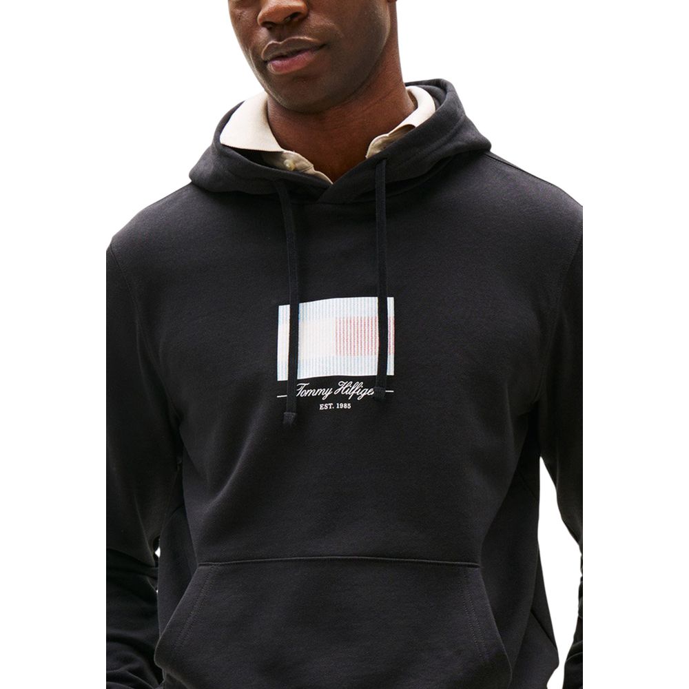 Hooded Hoodie by Tommy Hilfiger for men in cotton & kangaroo black & natural showcases a city-ready silhouette, artfully detailed with a signature and for a city-ready finish.