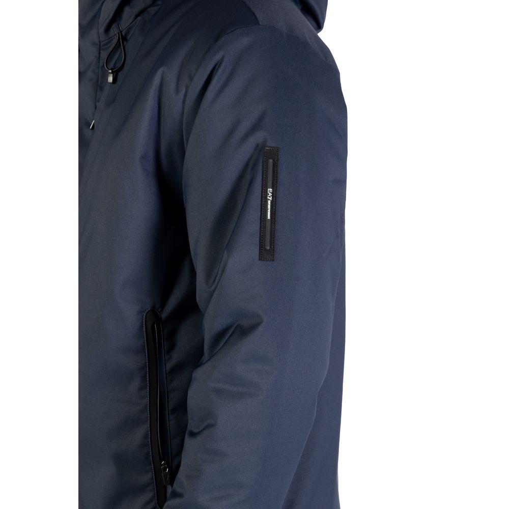 EA7 Emporio Armani City Men's Polyester Hooded Overcoat - Blue