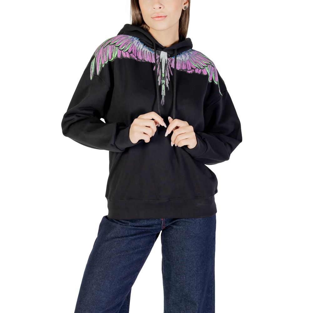Hooded Hoodie by County of Milan for women in cotton black features a slouchy chic silhouette, detailed with a slouchy chic and a signature for an elevated aesthetic.
